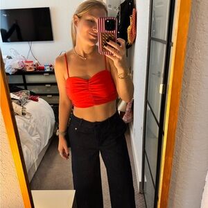 Kendall & Kylie Vibrant Red Ruched Crop Top